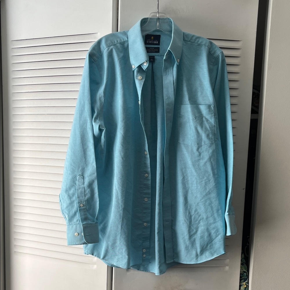Stafford Men's Light Turquoise Blue Button Down 15-1/2